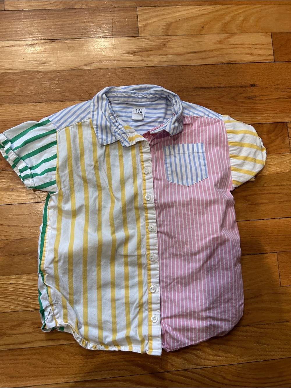 GAP Colorblock Striped Short-Sleeve Button-Down — Yellow, Pink, Green, Blue